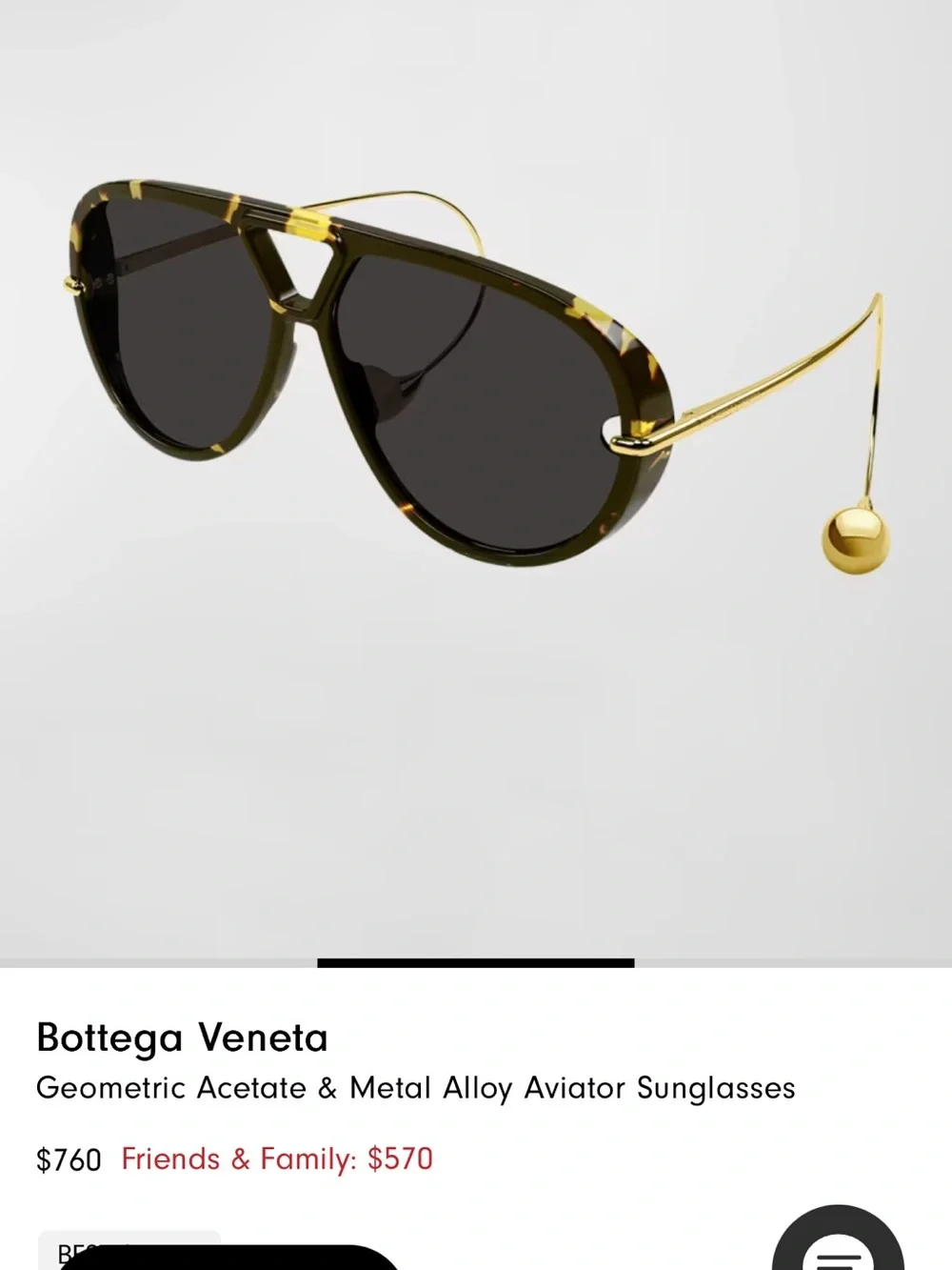 Bottega Veneta embellished Tortoiseshell Aviator Sunglasses